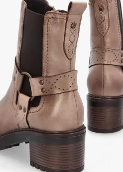 Butini Taupe Leather Block Heel Chelsea Boots