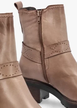 Butini Taupe Leather Block Heel Chelsea Boots