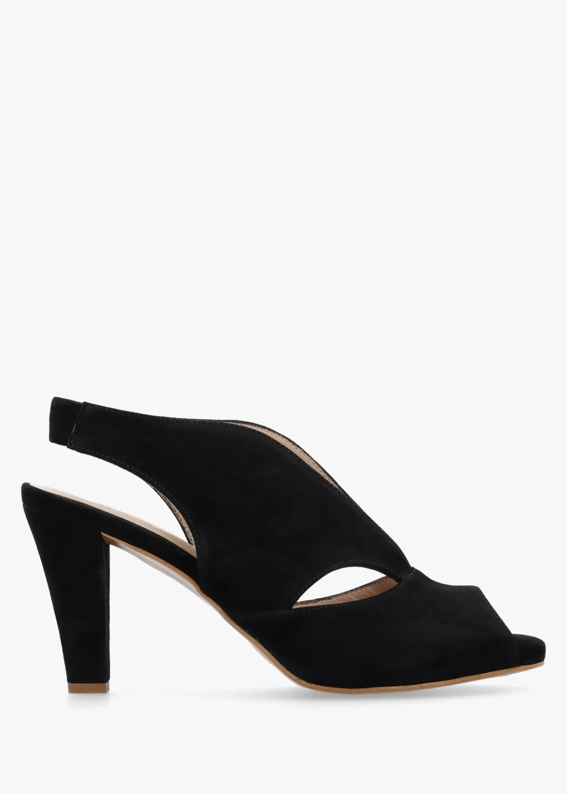 Calencia Black Suede Asymmetric Block Heel Sandals