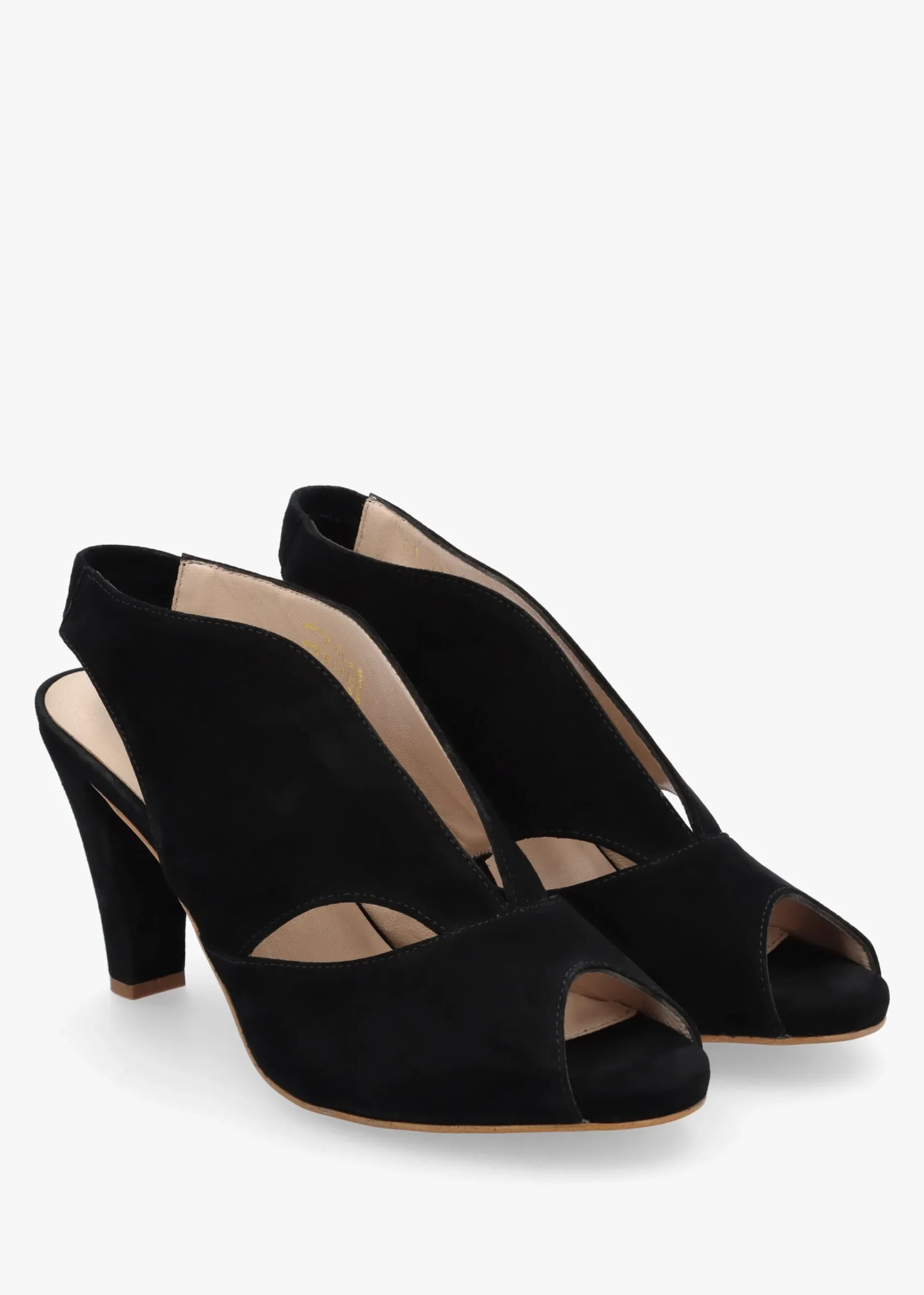 Calencia Black Suede Asymmetric Block Heel Sandals