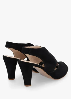 Calencia Black Suede Asymmetric Block Heel Sandals