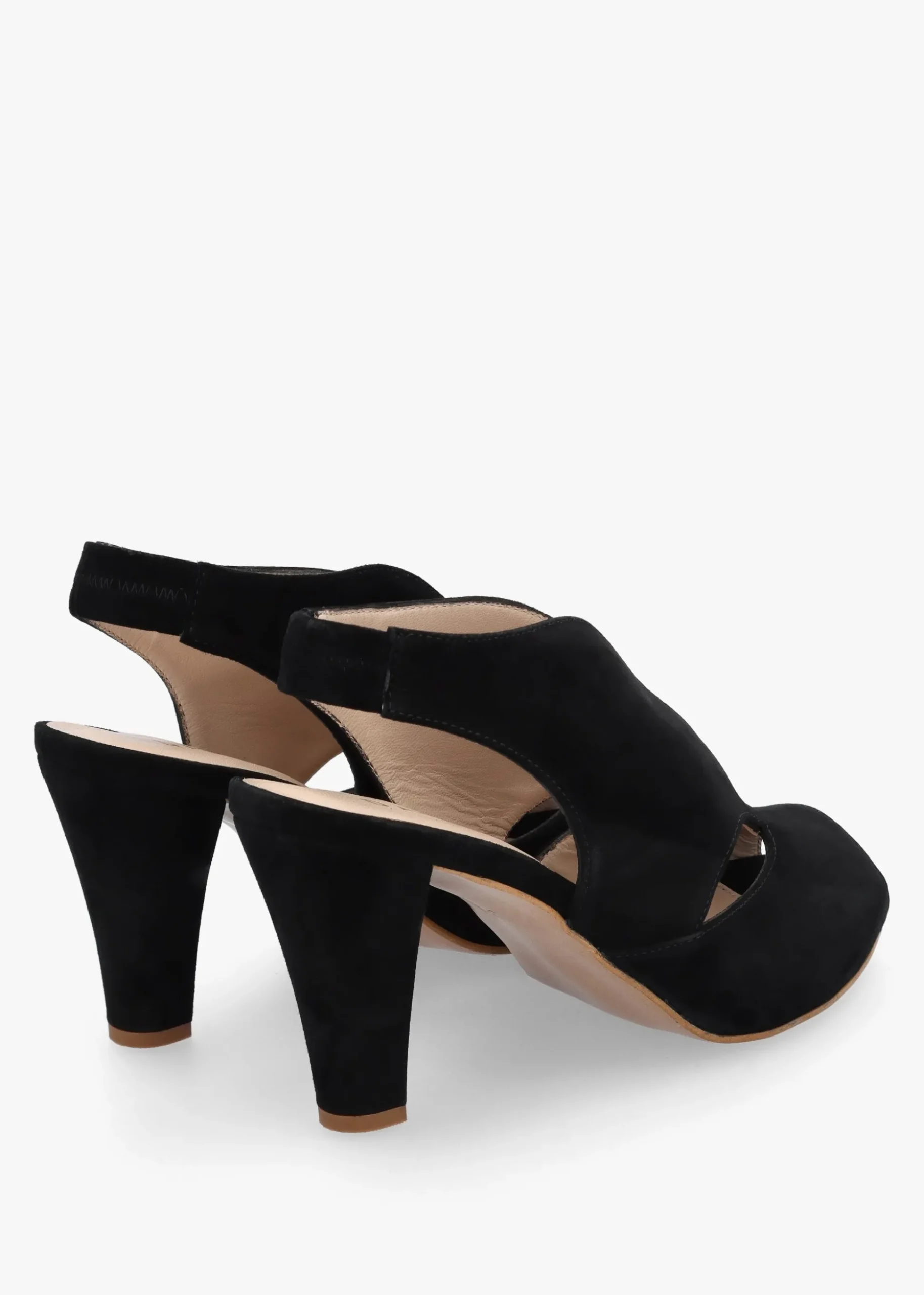 Calencia Black Suede Asymmetric Block Heel Sandals