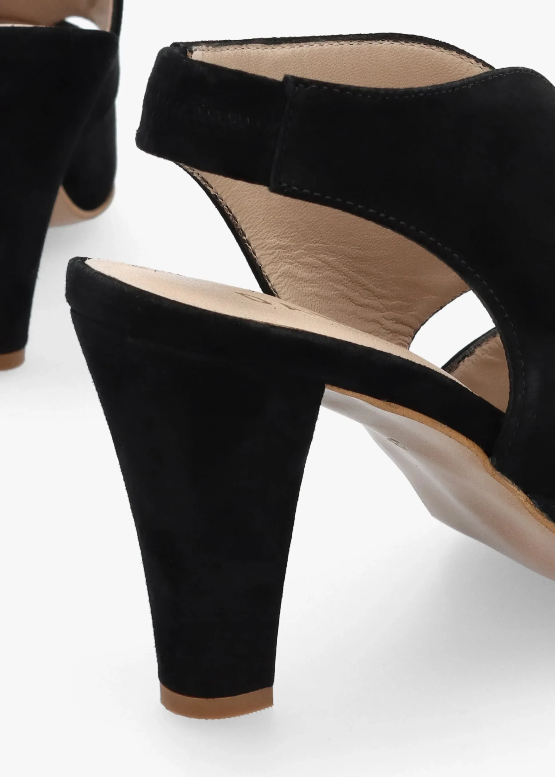 Calencia Black Suede Asymmetric Block Heel Sandals