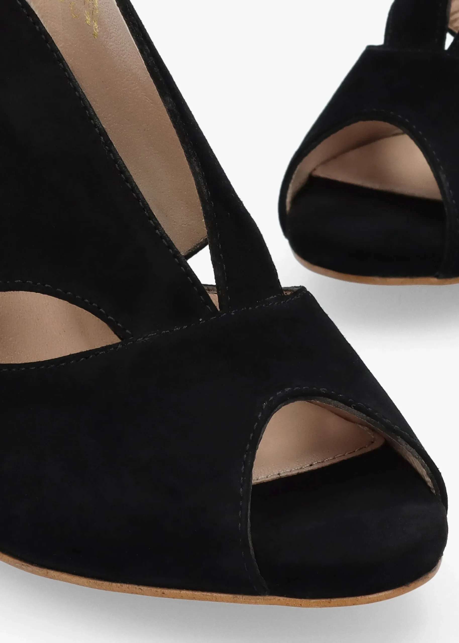 Calencia Black Suede Asymmetric Block Heel Sandals