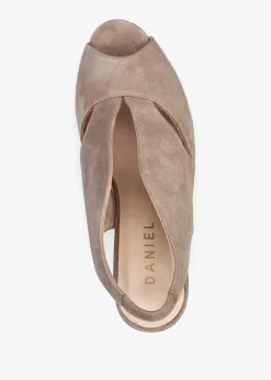 Calencia Taupe Suede Asymmetric Block Heel Sandals