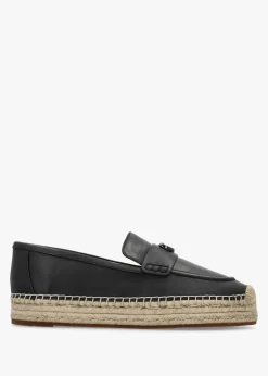 Camilla Black Leather Logo Flat Espadrilles