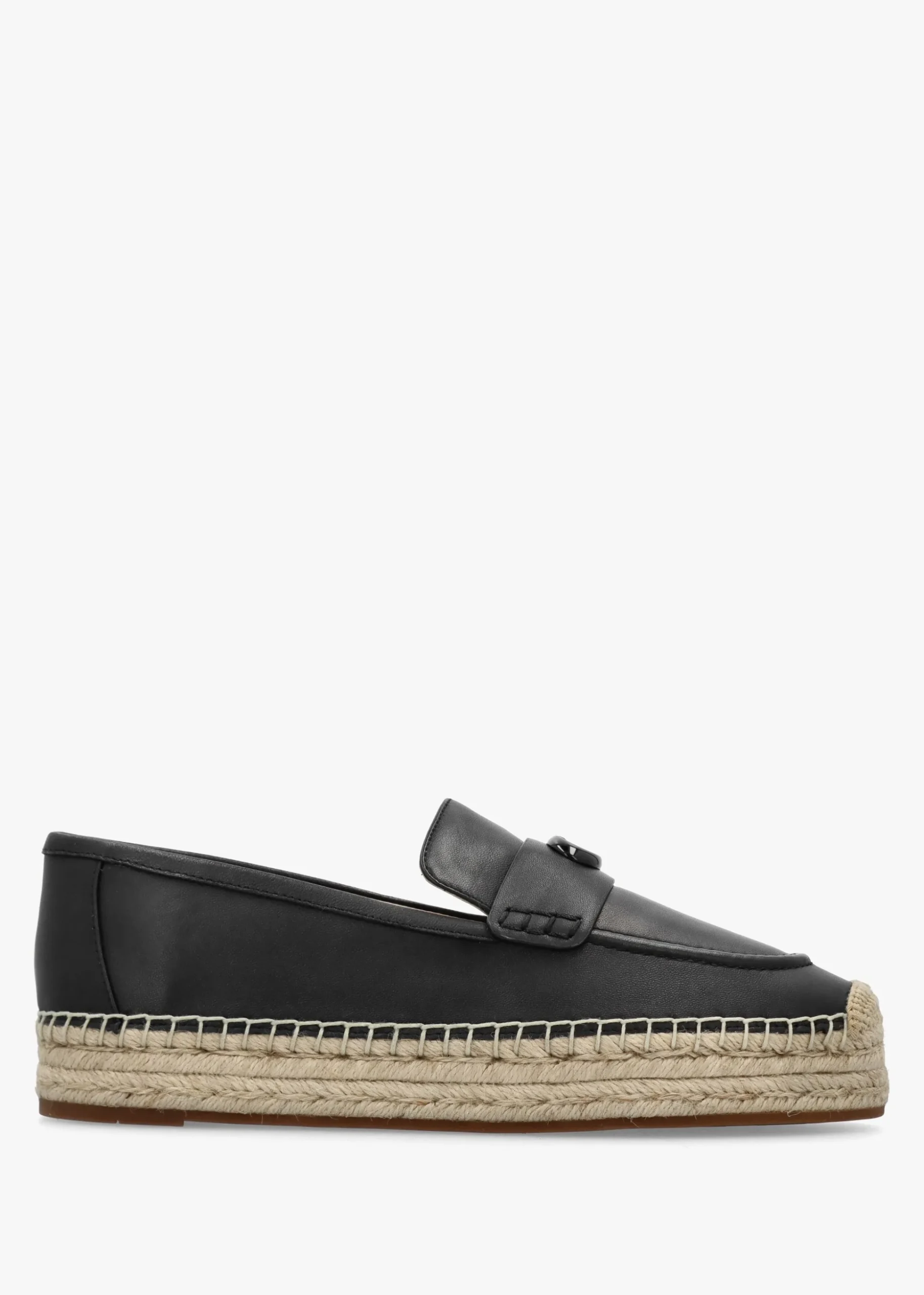 Camilla Black Leather Logo Flat Espadrilles