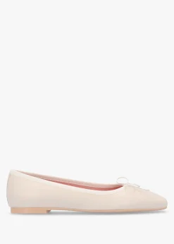 Camille Cream Leather Square Toe Ballerina Pumps