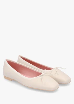 Camille Cream Leather Square Toe Ballerina Pumps