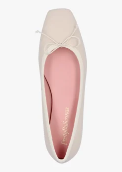 Camille Cream Leather Square Toe Ballerina Pumps