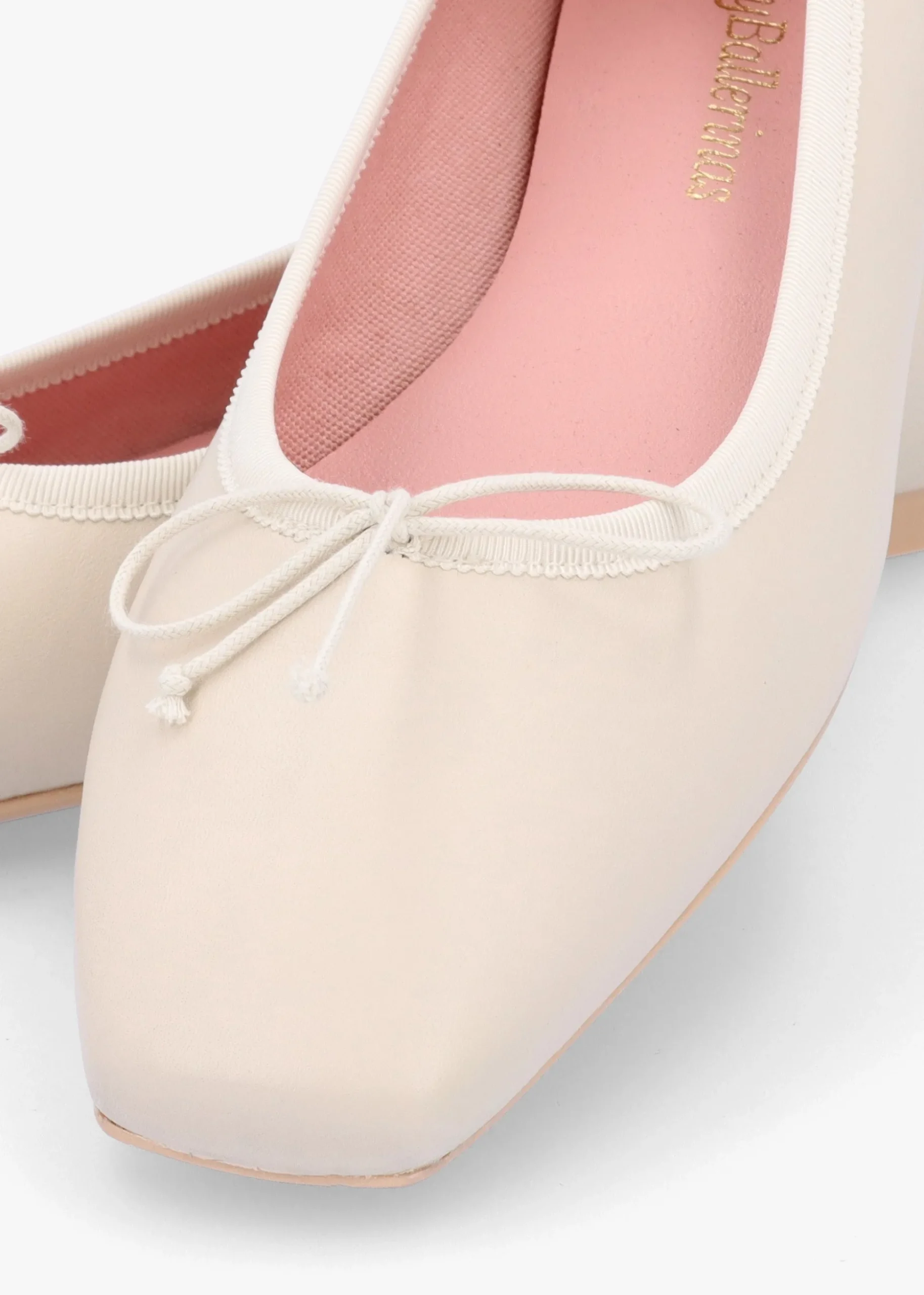 Camille Cream Leather Square Toe Ballerina Pumps