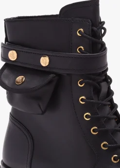 Cammie Black Leather Biker Ankle Boots