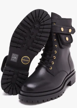 Cammie Black Leather Biker Ankle Boots