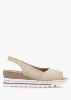 Canna Beige Suede Peep Toe Wedge Sandals