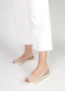 Canna Beige Suede Peep Toe Wedge Sandals