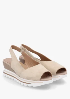 Canna Beige Suede Peep Toe Wedge Sandals