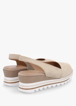 Canna Beige Suede Peep Toe Wedge Sandals
