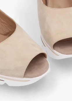 Canna Beige Suede Peep Toe Wedge Sandals