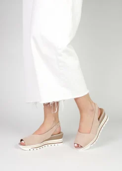 Canna Beige Suede Peep Toe Wedge Sandals