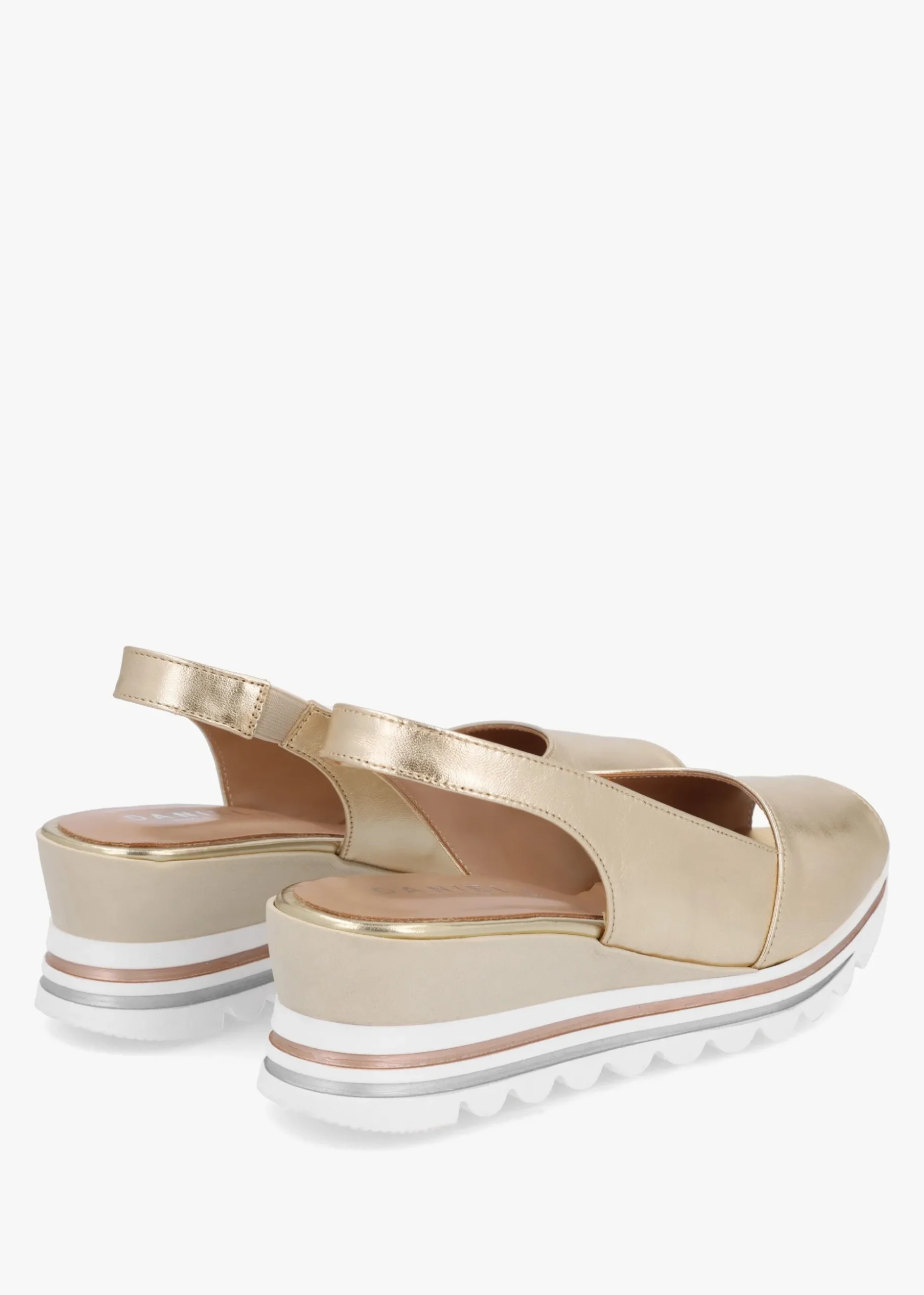 Canna Gold Leather Peep Toe Wedge Sandals