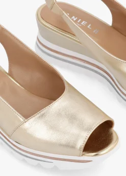 Canna Gold Leather Peep Toe Wedge Sandals