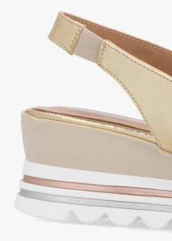 Canna Gold Leather Peep Toe Wedge Sandals