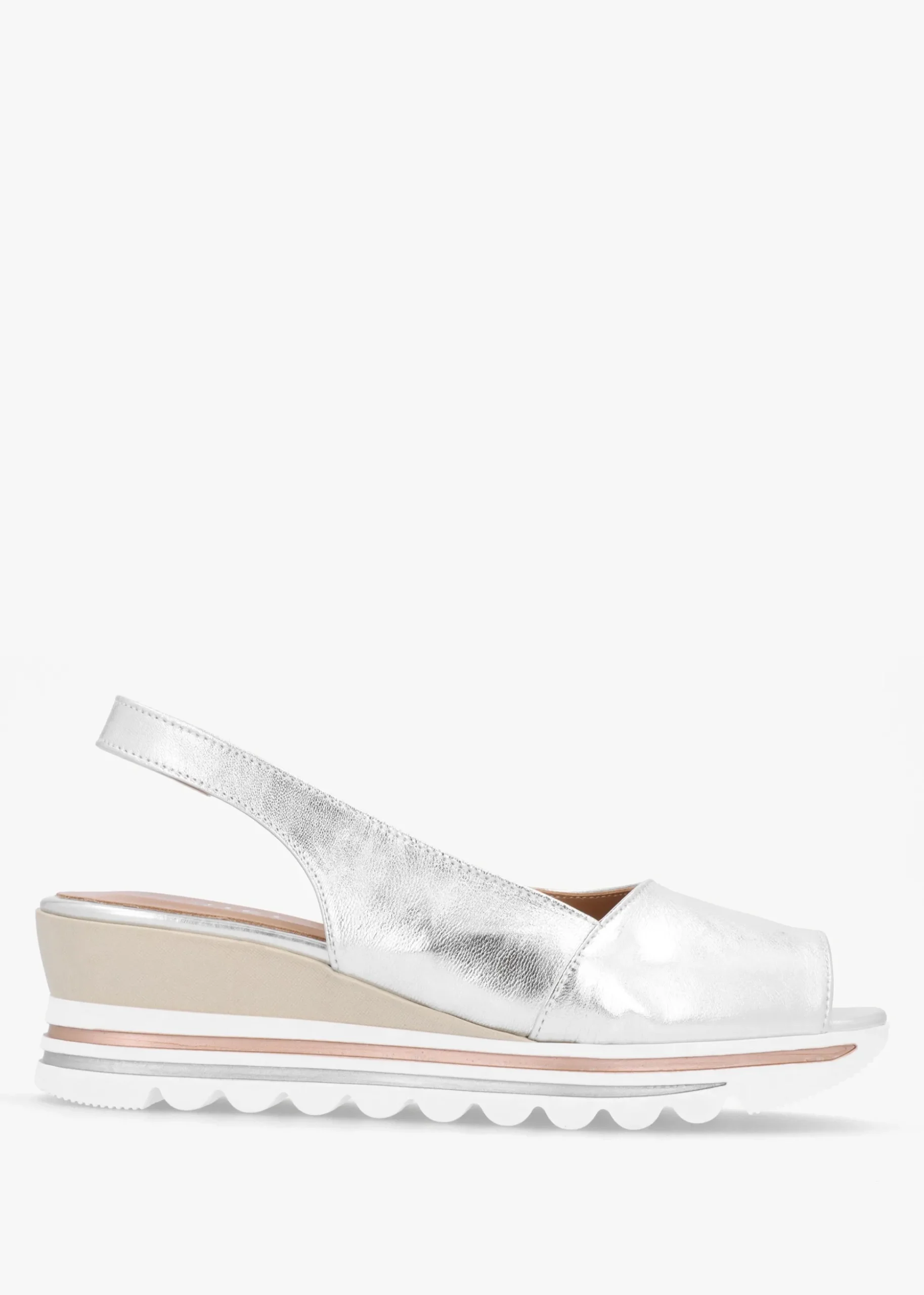 Canna Silver Leather Peep Toe Wedge Sandals