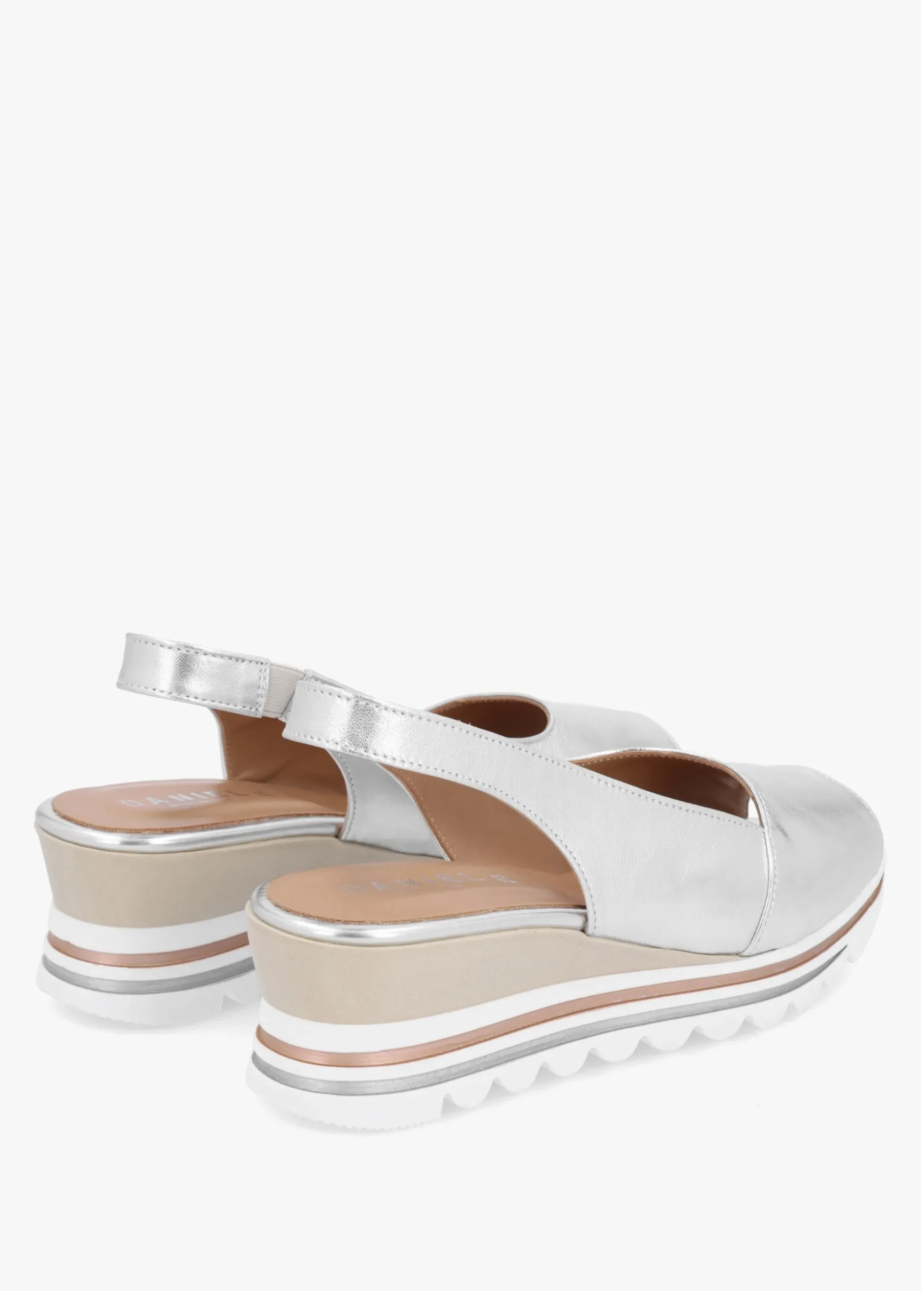 Canna Silver Leather Peep Toe Wedge Sandals
