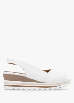 Canna White Leather Peep Toe Wedge Sandals
