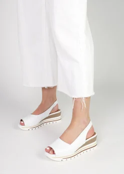 Canna White Leather Peep Toe Wedge Sandals