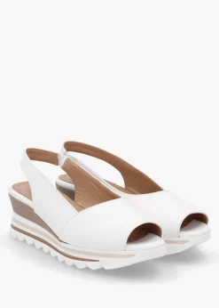 Canna White Leather Peep Toe Wedge Sandals