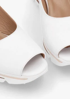 Canna White Leather Peep Toe Wedge Sandals