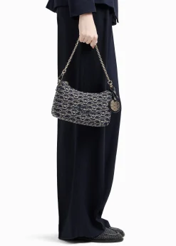 Canvas Jacquard Denim Baguette Bag