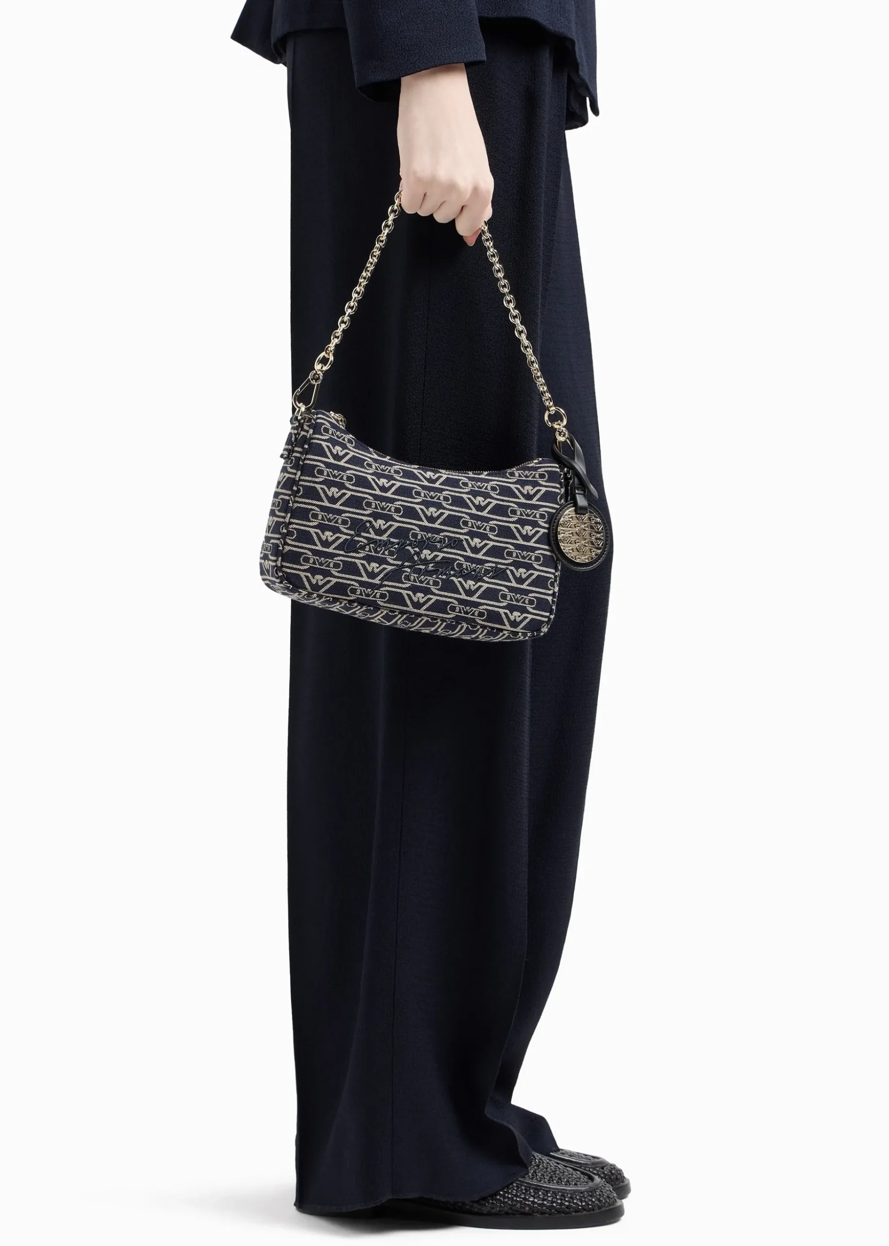 Canvas Jacquard Denim Baguette Bag