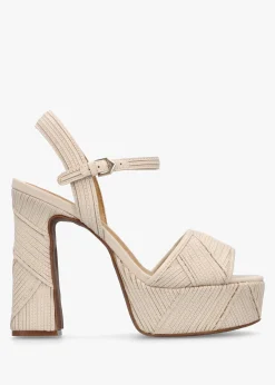 Capri Cream Leather Stitch Detail Platform Heeled Sandals