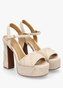 Capri Cream Leather Stitch Detail Platform Heeled Sandals