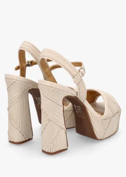 Capri Cream Leather Stitch Detail Platform Heeled Sandals