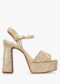 Capri Gold Leather Stitch Detail Platform Heeled Sandals