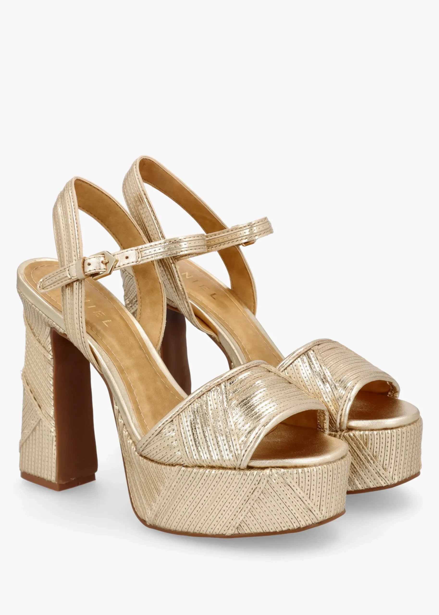 Capri Gold Leather Stitch Detail Platform Heeled Sandals