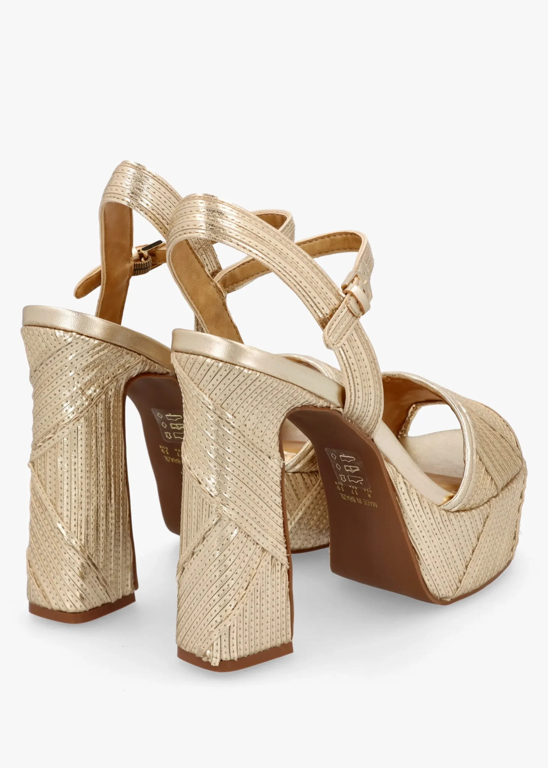 Capri Gold Leather Stitch Detail Platform Heeled Sandals