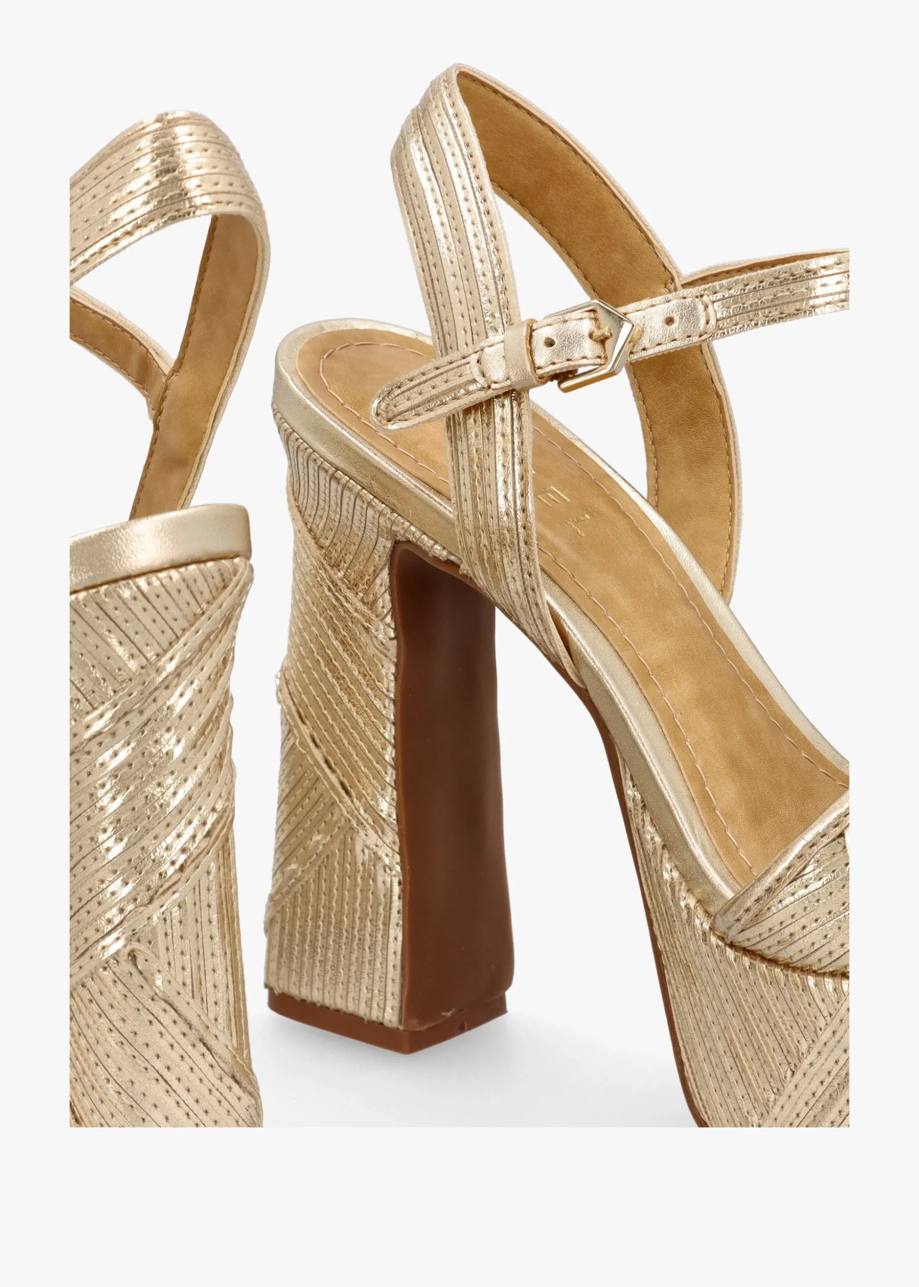 Capri Gold Leather Stitch Detail Platform Heeled Sandals