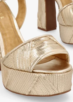 Capri Gold Leather Stitch Detail Platform Heeled Sandals