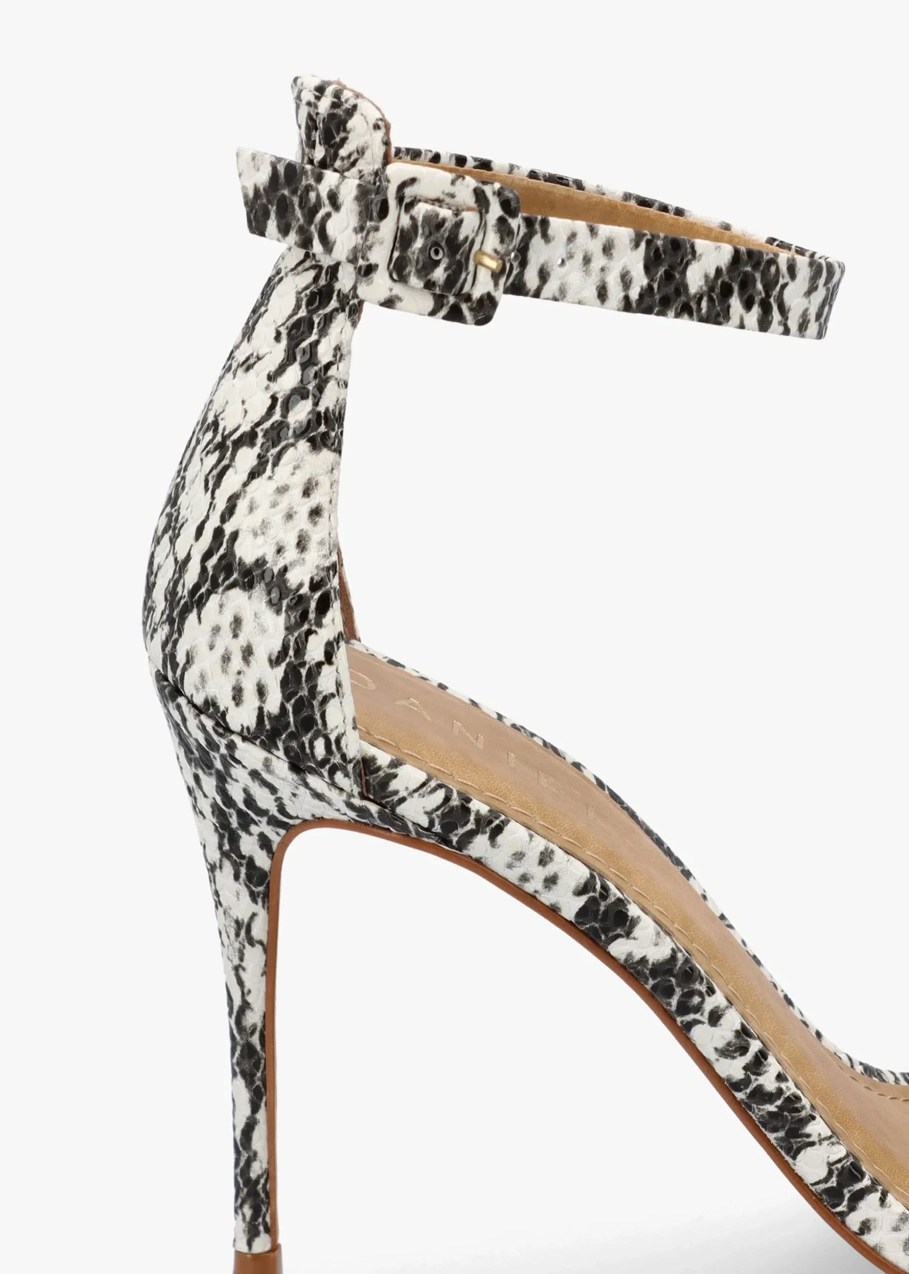 Carely Beige Reptile Leather Stiletto Heel Sandals