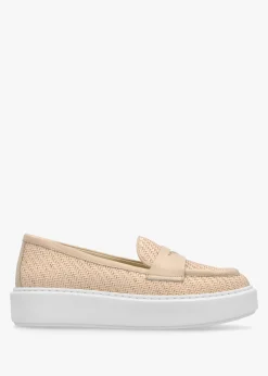 Carly Beige Woven Leather Chunky Loafers