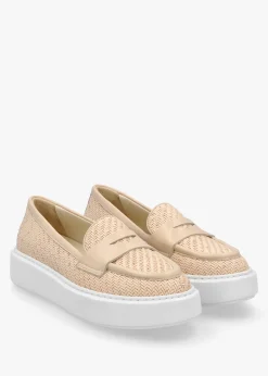 Carly Beige Woven Leather Chunky Loafers