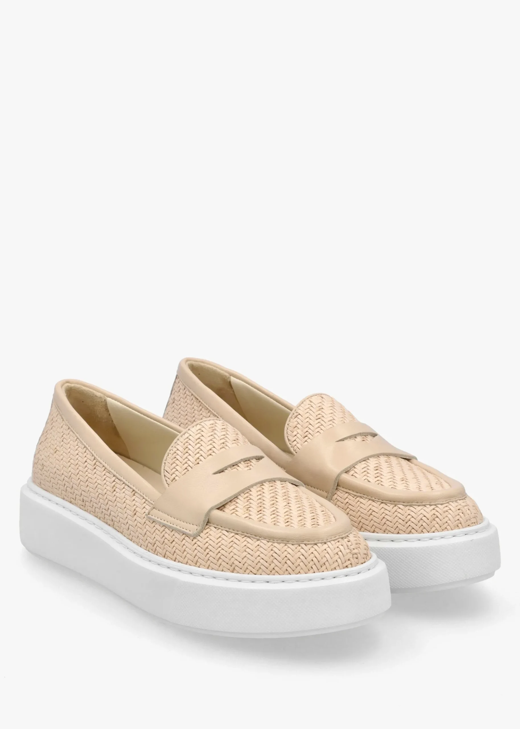 Carly Beige Woven Leather Chunky Loafers