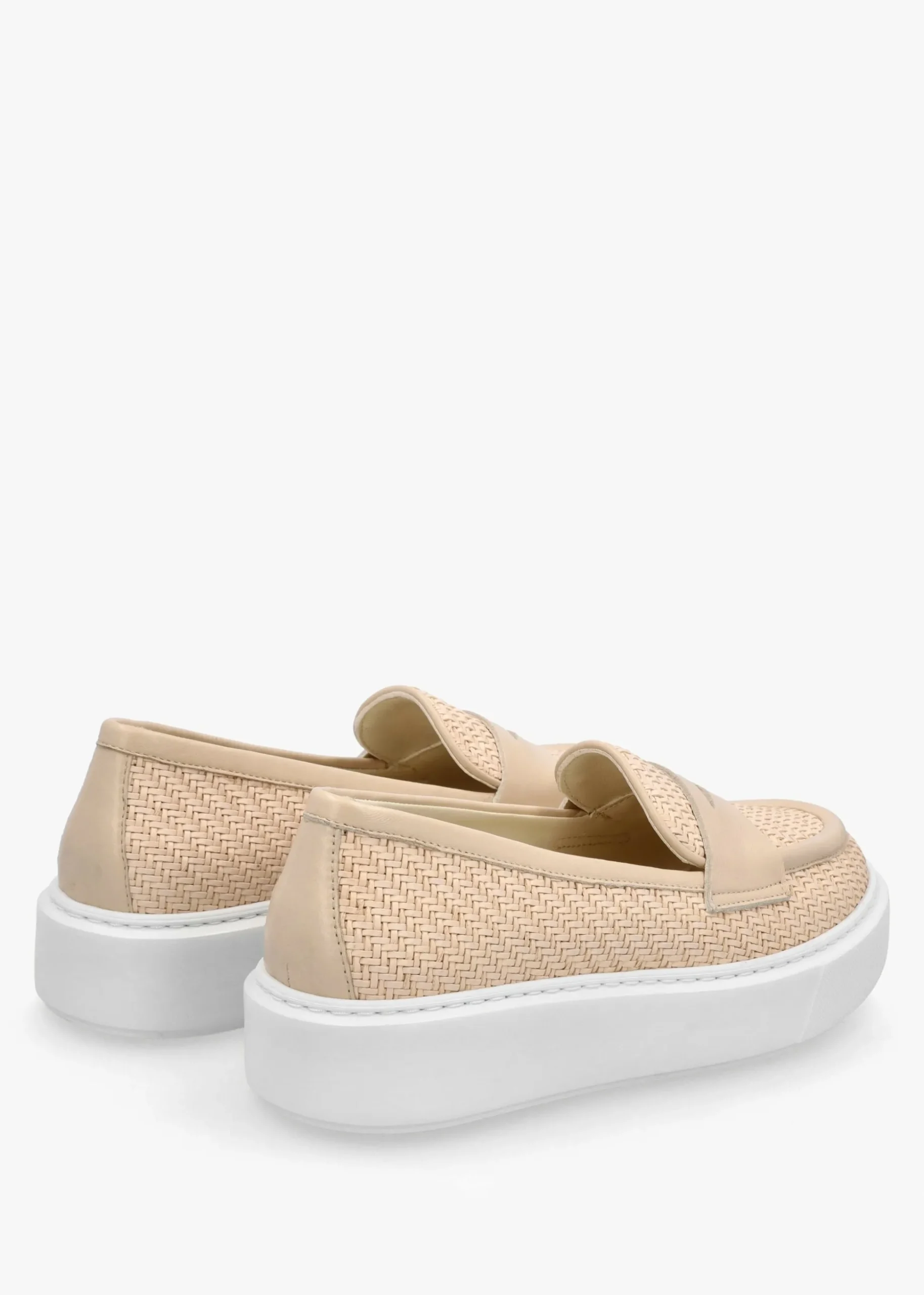 Carly Beige Woven Leather Chunky Loafers