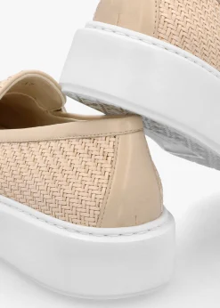 Carly Beige Woven Leather Chunky Loafers