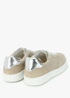 Celeste Beige & Silver Leather Trainers