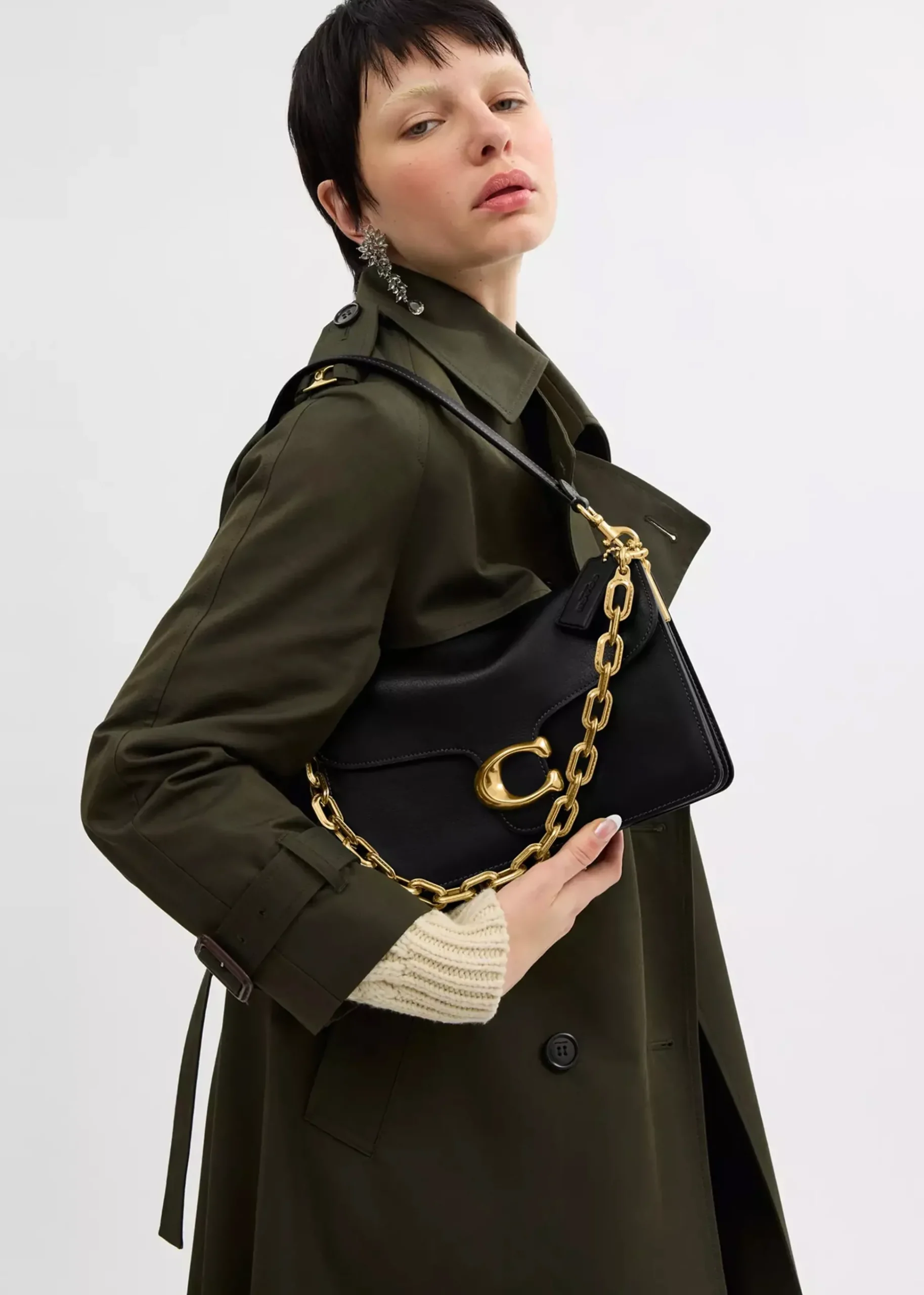 Chain Tabby Black Leather Shoulder Bag